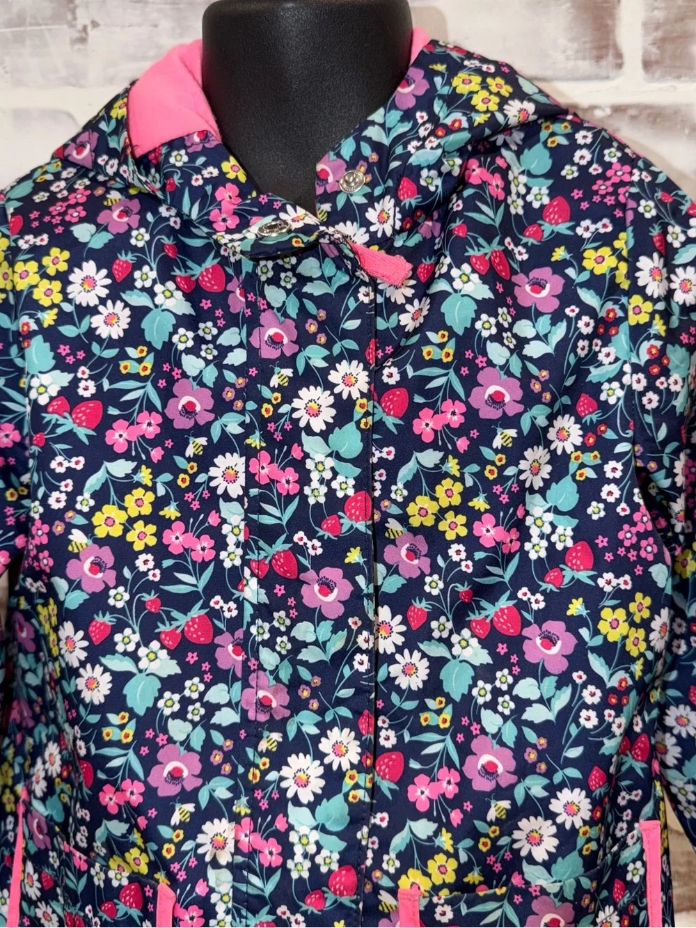 Girls' Floral Rain Jacket with Pink Trim 3T